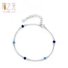 Pulseira Vintage de Prata Esterlina 925 com Zircônia Azul para Mulheres, Temperamento Cool, Versátil, Joia Diária para o Trabalho