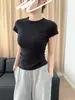 Camiseta Casual Americana del Mismo Estilo de At* con Hombro Derecho, Cuello Redondo y Mangas Cortas para Mujer, Nueva para Primavera y Verano, Aspecto Sexy que Adelgaza la Cintura, Camiseta Básica