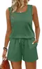 Moda Feminina Transfronteiriça Europeia e Americana 2026 Novo Estilo Elegante Top Sem Mangas com Gola Quadrada e Shorts de Cor Sólida de Cintura Alta Conjunto Casual de Duas Peças