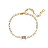 Dazan Joias de Luxo Leve Super Brilhantes Estilo Europeu e Americano Ouro 18K Galvanizado Zircônia Quadrada Conjunto de Pulseira e Colar Corrente Tennis