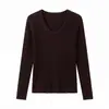 Blusa de tricô sem costura com gola U 100% lã australiana, nova coleção outono 2026 feminina slim fit