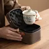 Set de Té de Viaje de Cerámica Ru de Alta Gama, Regalos Corporativos, Recuerdos de Eventos, Set de Té Portátil para Exteriores, Una Tetera y Dos Tazas