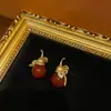 Pendientes de Diseño Calabaza Dorada Antigua de Cobre Plateado Occidental 18 Vintage Antiguo Combinando Ágata Roja con Rhin