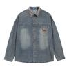 Camisa de Mezclilla de Manga Larga con Solapa Otoñal Bordada con Cachorro para Hombre y Mujer, Holgada, Casual, Moderna, de Marca Simple, Chaqueta Camisa