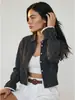 2026 Amazon Transfronterizo OZON Nuevo Cárdigan Camisa Casual Holgado de Hombros Caídos con Retazos de Encaje Rayado para Mujer