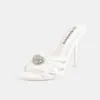Zapatos simples de mujer con tiras finas multicolor y punta fina inspirados en celebridades, sandalias de tacón alto con hebilla de diamante de talla grande para uso en exteriores