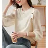 Blusa de Renda com Gaze e Chiffon para Mulheres, Novo Estilo Outono Primavera 2026, Top Solto Versátil, Camisa Básica Feminina