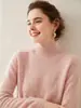 Suéter de Cashmere com Gola Alta Meia e Ombros Raglã para Mulheres Sete Fios Espessado Solto Suéter Pulôver Manga Longa Tricô Base para Mulheres
