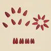 Moda Estilo Ins Europeu e Americano Bico Redondo Unhas Amêndoa Outono e Inverno Fosco Moda Simples Vermelho Escuro Adesivos de Manicure Removíveis 2