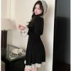 Vestido de Renda Tricotado Estilo Hepburn Plus Size Moda Outono Feminina Elegante Vestido Preto Pequeno para Menina Cheinha Saia Emagrecedora que Cobre a Barriga