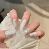 Unhas Postiças Brancas Leitosas Estrela de Cereja Queda Estelar Contas de Vidro Artesanais Puras Olho de Gato Novo Estilo Manicure Pronta Unhas Postiças