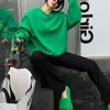 Suéter Verde Feminino Estiloso Redutor de Idade Top Estilo Japonês Estilo Preguiçoso Pulôver Solto Casaco Simples na Moda Top Básico