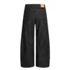 K5529 Estilo Retro Americano High Street Unisex Diseño de Color Denim Crudo Deconstruido Jeans Holgados para Hombre con Forma de Cimitara