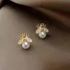 Pendientes de Abejita Estilo Nuevo con Perlas de Imitación, Pendientes de Diseño Coreano, Pendientes Sencillos, Pequeños, Lindos y de Moda, Pendientes al por Mayor