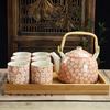Juego de Té Kung Fu de Cerámica para el Hogar Sencillo Moderno Tetera de Flores Filtro Juego de Té para Té Negro Taza de Té 6 Piezas Grandes