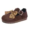 Sapatos Birkenstock Femininos Modernos com Bolinhas Laço Sapatos Pequenos de Couro Simples Sola Macia Estilo Floresta Sapatos de Princesa para Crianças Médias e Grandes Sapatos Individuais