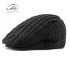 Boina de Lana Estilo Británico Retro para Mujer, Gorro de Punto para Otoño e Invierno, Gorra con Visera Cálida Forrada de Polar, Gorra Casual Adelantada para Hombre