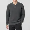 Suéter Masculino de Malha Waffle para Primavera e Outono com Gola Henley, Manga Longa 100% Algodão, Corte Amplo, Casual, Versátil, Camiseta Básica Plus Size