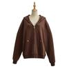 2023 Primavera y Otoño Nuevo Suéter Cárdigan Holgado de Color Sólido con Cremallera Europeo y Americano Otoño Combinable Botón con Capucha Mujeres