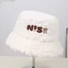 Sombrero de Pescador Cálido y Elegante, Decoración de Bordado de Letra Inglesa Simple de Color Sólido, Felpa, Cómodo, Cortavientos, Sombrero de Cubo Versátil