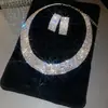 Set de Aretes Cuadrados y Collar Incrustados de Diamantes, Estilo Europeo y Americano, Personalizado, Moderno, Exquisito, Elegante Cadena para Clavícula, Lujo Ligero, Joyería de Alta Gama