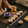 Juego de Té Completo de Cerámica Dinastías Tang y Song Caja de Regalo, Juego de Té Kung Fu para Uso Doméstico, Esmalte de Color Mineral Original, Juego de Gaiwan Azul Jilu