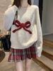 Foto Real Outono e Inverno Coreano Solto Raglan Laço Jacquard Tricô Suéter Gola Redonda Pulôver Top Feminino 70741