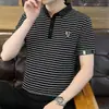 Camiseta de rayas manga corta hombre verano moda marca hombre cuello solapa POLO seda de hielo top manga corta ropa sustituto pelo