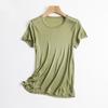 Camiseta feminina de seda Tangge, manga curta, gola redonda japonesa, base de seda amoreira, cor doce, primavera e verão