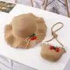 Bolsa Fresca Pequena Proteção Solar Chapéu de Sol Chapéu de Praia de Verão para Crianças Chapéu de Palha Ondulado Chapéu de Sol Dia das Crianças Presente de Aniversário