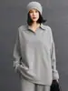 Polo de Cachemira para Mujer Cuello Polo Holgado Casual Estilo Perezoso Versátil Tejido de Punto de Cachemira Otoño e Invierno Nuevo Estilo Old Money Tejido de Punto