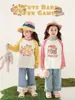Camiseta de Niña Wulibuyi con Estampado de Dibujos Animados Estilo Infantil de Otoño Color de Contraste Lindo Cuello Redondo Acanalado Top Holgado