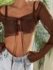 Cardigan Sexy Europeu e Americano com Tiras, Mangas Compridas, Top Curto Transparente de Malha Decotado Cor Pura com Blusa para Mulheres