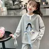 Elegante Jersey de Waffle para Niñas de Manga Larga, Estilo Nuevo Primavera y Otoño, Falso Dos Piezas, Versátil, Casual, Holgado