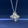 Collar transfronterizo europeo y americano de plata de ley 925 con colgante de trébol de cuatro hojas de moissanita, collar versátil de moissanita de 1 quilate para mujeres al por mayor