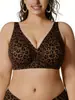 Comércio exterior Europeu e Americano em estoque transfronteiriço plus size lingerie feminina, estampa de leopardo, tira de gelatina, suporte macio, sem costura, respirável, para bustos grandes
