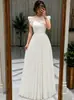 Vestido de noite branco com retalhos de renda francesa 896W, vestido longo com pregas, adequado para banquetes, noivas e aqueles que buscam um estilo simples e elegante