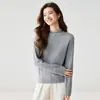 2026 Novo Suéter de Cashmere Cor Sólida 35% Feminino Gola Meia-Alta Patchwork de Renda Slim Fit Malha Fina Camada Base