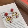 Aretes Colgantes de Flores Secas Retro Rojos Temperamento para Mujer Aretes Nicho Únicos con Sentido de Alta Gama Aretes Nuevos Explosivos