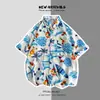 Camisa Estampada de Manga Corta Festival del Salpicado de Agua para Hombre Playa Hipster Retro Estilo Hong Kong Vintage Tienda de Segunda Mano Camisa Floral para Pareja