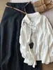 Camisa Jacquard de Listras Verticais Estilo Preguiçoso para Mulheres, Estilo Coreano Primavera e Verão, Corte Solto, Top Casual Elegante e Versátil para o Trabalho