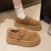 Mocasines de suela gruesa para mujer, botas de nieve forradas de felpa para otoño e invierno, zapatos de algodón, zapatos Birkenstock sin cordones de nuevo estilo 2026