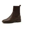 Botas de Piel Genuina de Vaca para Mujer, Botines de Tacón Grueso Tipo Calcetín Elástico, Botas Martin Cuadradas para Otoño e Invierno, Botines Tipo Calcetín de Tejido Fly-Knit, Botines Cuadrados