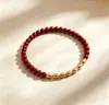 Pulseira de imitação de cinábrio com 7 contas, sete douradas, três prateadas, pulseira de quatro pequenas contas de arroz, pulseira de contas de arroz com acessórios que não perdem a cor