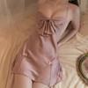 Lencería sexy, pijama de falda corta dulce y sexy para mujer, vestido de encaje fino y hueco con tirantes para el hogar
