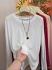 Camiseta Simples de Manga Curta em Seda Gelo para Mulheres, Fina, Solta para o Verão, Cor Pura, Versátil para Usar por Baixo, Branca, Ligeiramente Transparente, Top Máscara Tencel