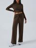 Terno Cruzado Europeu e Americano Amazon Y2K Outono e Inverno Feminino Renda Cor Lisa Cintura Moda Calça Casual Wide-Leg para Mulheres