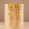 Pendientes de Borla con Hojas y Flores de Aguja Plateada Estilo Corte Retro Pendientes Largos Exagerados de Gama Alta Europeos y Americanos