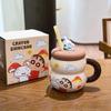 Taza de Crayon Shin-Chan con Tapa Taza de Agua de Cerámica para Mejor Amigo Linda Taza de Café para Oficina Hogar con Popote