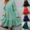 Vestido de Primavera Estilo Bohemio Innovador Independiente Estilo Europeo y Americano con Volantes Holgado de Color Sólido para Mujer